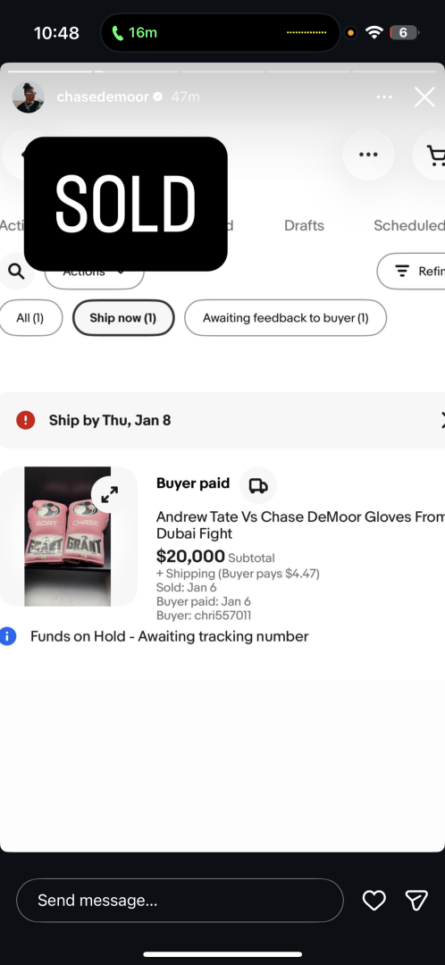 Chase DeMoor Sells Pink Boxing Gloves for Record Breaking $20K in Private Sale